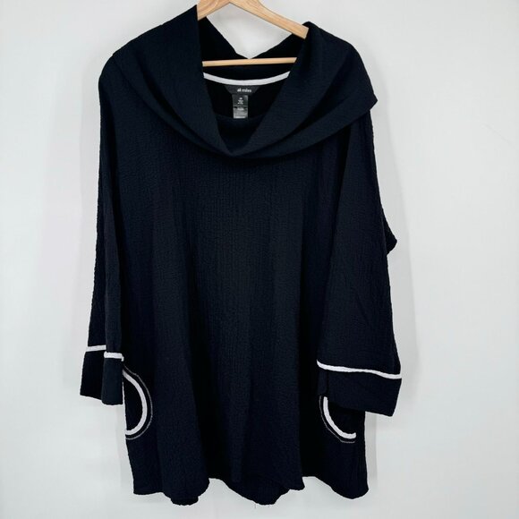 Ali Miles Black Cowl Neck crinkle Tunic Top size 2X plus Pockets women's - Picture 2 of 12